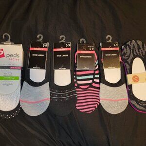 9 Pair No Show Sock Liner Boho Peds Pink Gray Lace Stripes 5-9 And 5-10 Polka Do